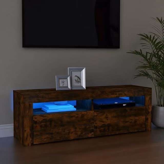Berkfield Home Modern TV Cabinet with LED Lights in Smoked Oak Brown, W/D/H: 120 x 40 x 35 cm – 1