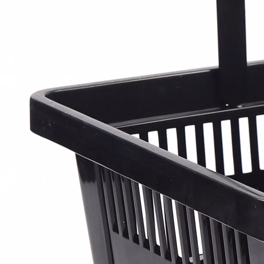 VOGREX Black Plastic Shopping Baskets with Handles for Retail and Grocery Markets – 3