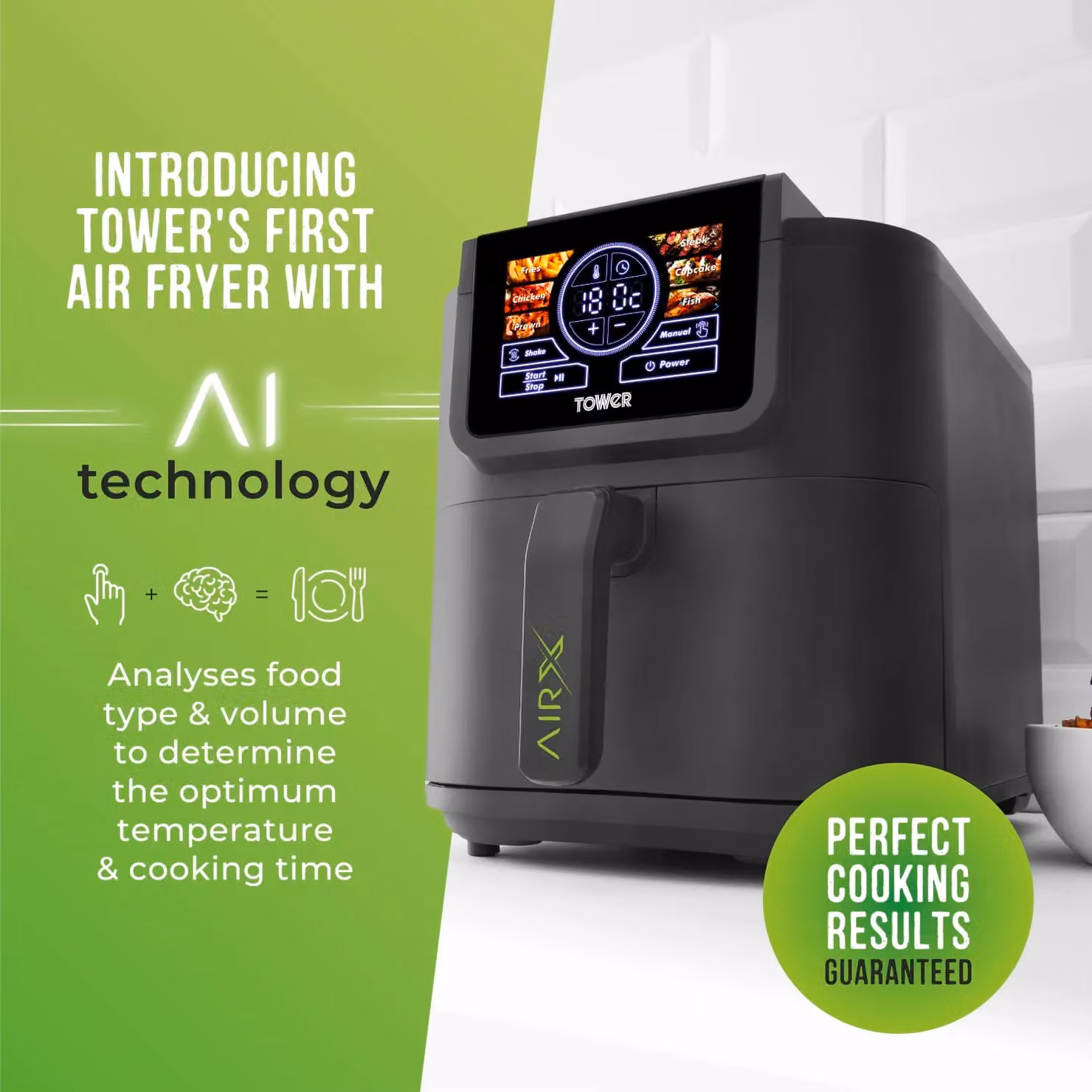 Tower T17166 AIRX 5L Digital Single Basket Air Fryer with A.I. and Vortex Technology, 1500W, Grey – 4