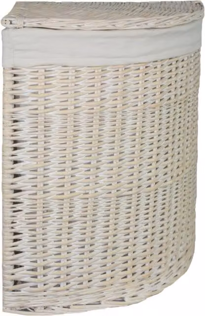 Red Hamper Wicker Corner Laundry Basket with Red and White Cotton Lining, Diameter: 60 cm