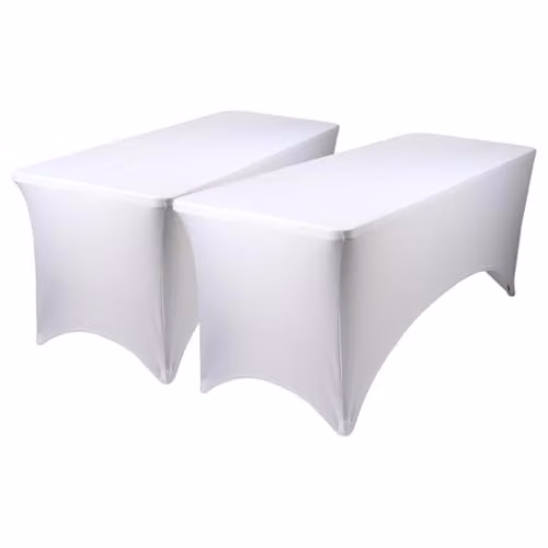 Harbour Housewares Rectangular Spandex Fitted Tablecloths, White, Pack of 2