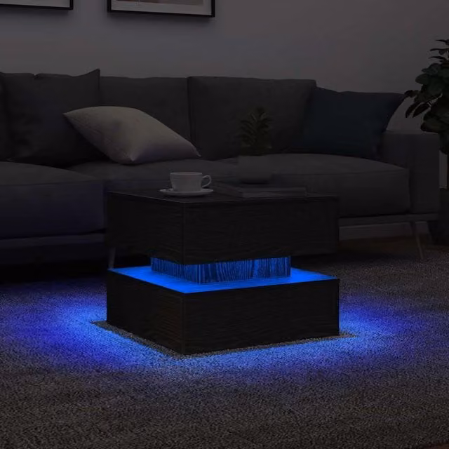 Berkfield Home Modern Square Coffee Table with LED Lights in Black Oak, W/D/H: 50 x 50 x 40 cm