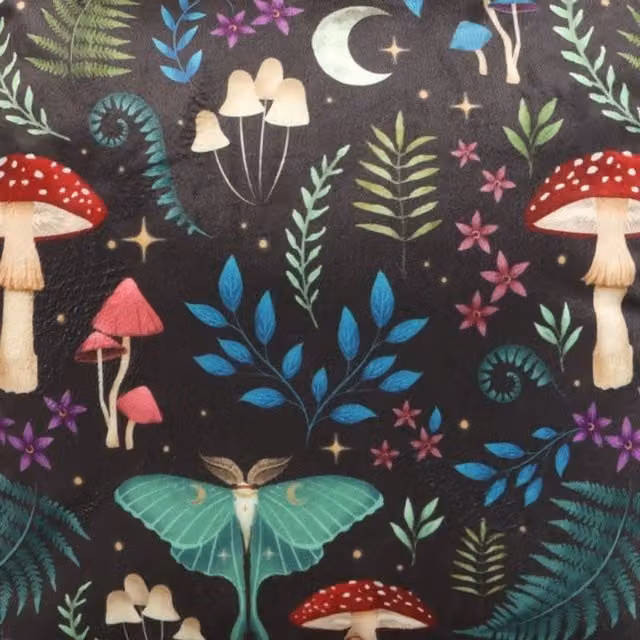KDMK Floral Enchanted Forest Motif Velvet Cushion, Multicolour, W/D/H: 35 x 35 x 35 cm