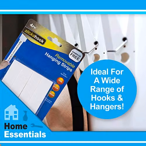 VFM Removable White Picture Hanging Hooks, Pack of 4, 2.5kg Capacity per Set – 4