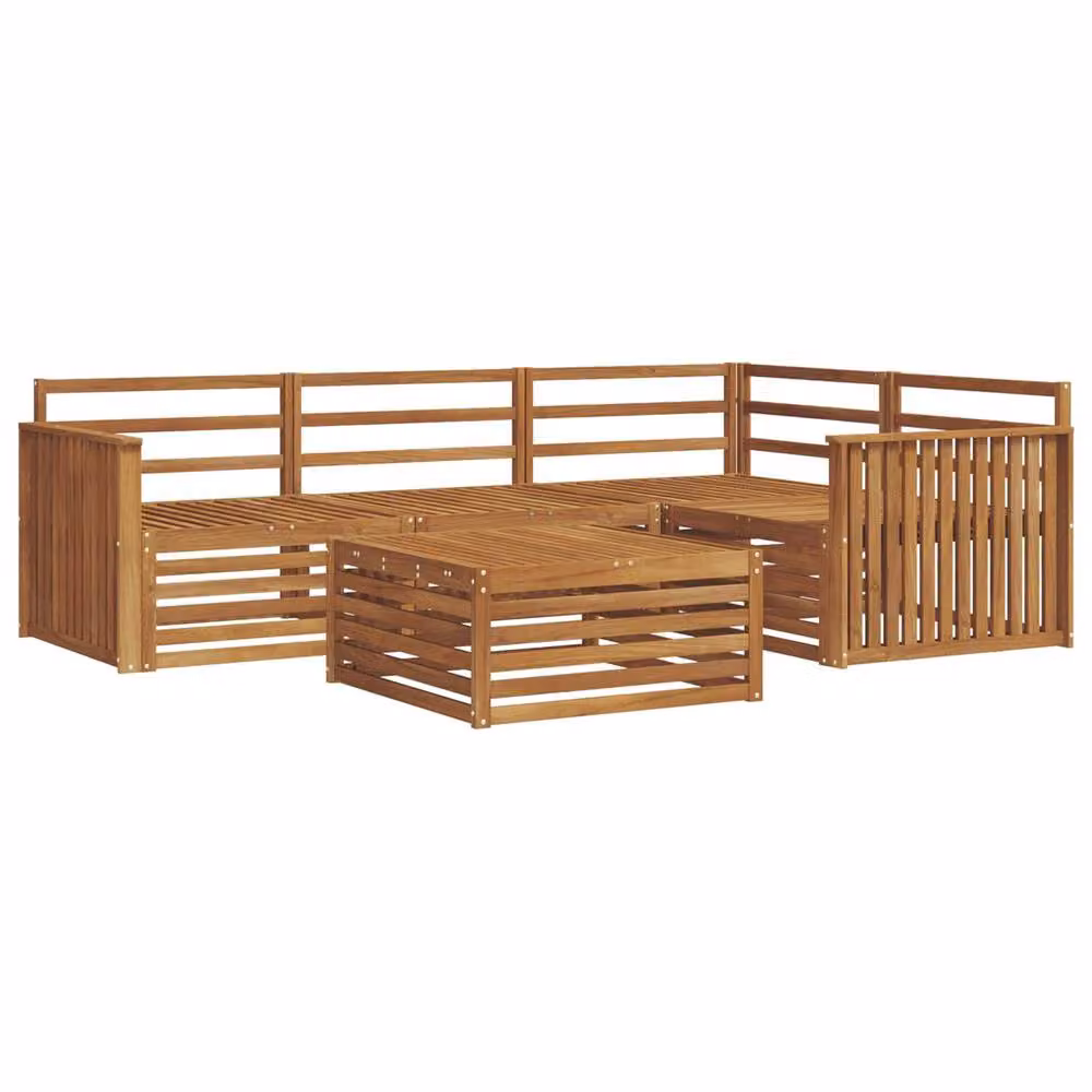 Berkfield Home 5 Piece L-Shape Outdoor Sofa Set in Brown Solid Acacia Wood – 2