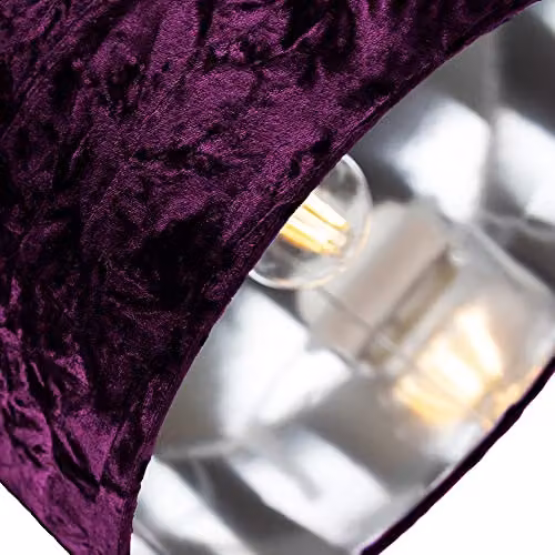 Happy Homewares Modern Purple Crushed Velvet Circular Drum Lampshade with Silver Inner – 3
