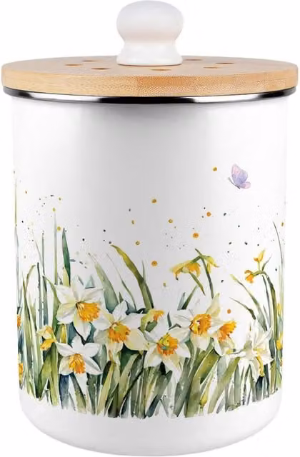 Purely Home Spring Daffodils Metal Food Waste Caddy with Flip Lid, 2 l, Green
