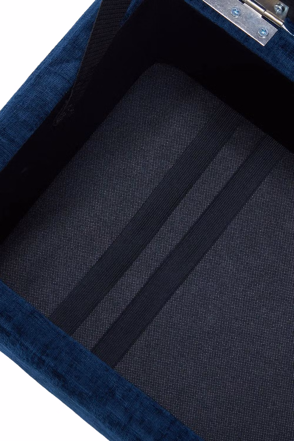 Living and Home Chenille Upholstered Storage Ottoman in Blue, Large – 4