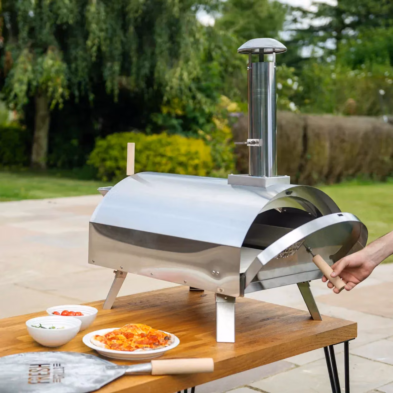 Monstershop Fresh Grills Extra Large Premium Outdoor Pizza Oven in Silver with Stainless Steel Construction and Built-in Thermometer – 3