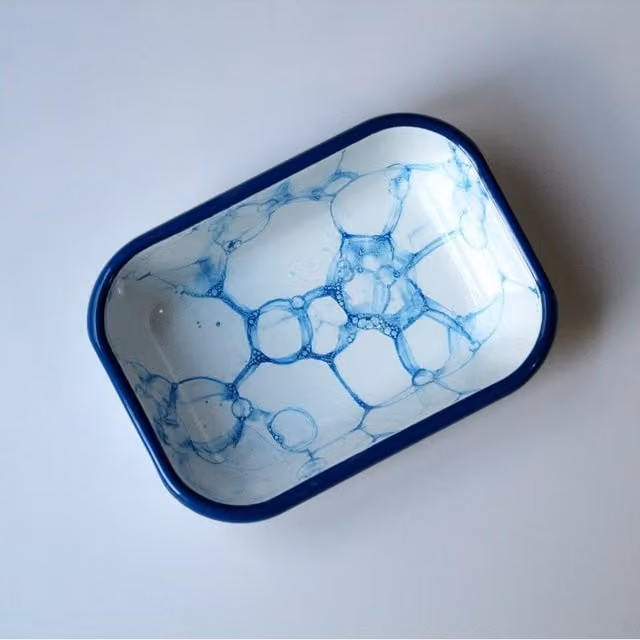 Elifle Bubble Enamel Rectangular Tapas Antipasti Mezze Platter, White and Blue, 16 cm