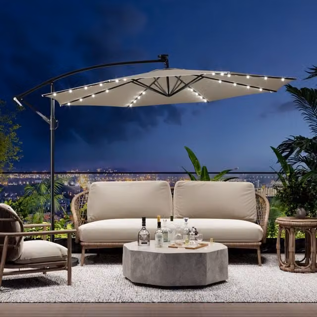 Breeins Beige Parasol with 32 LED Lights and Crank Mechanism