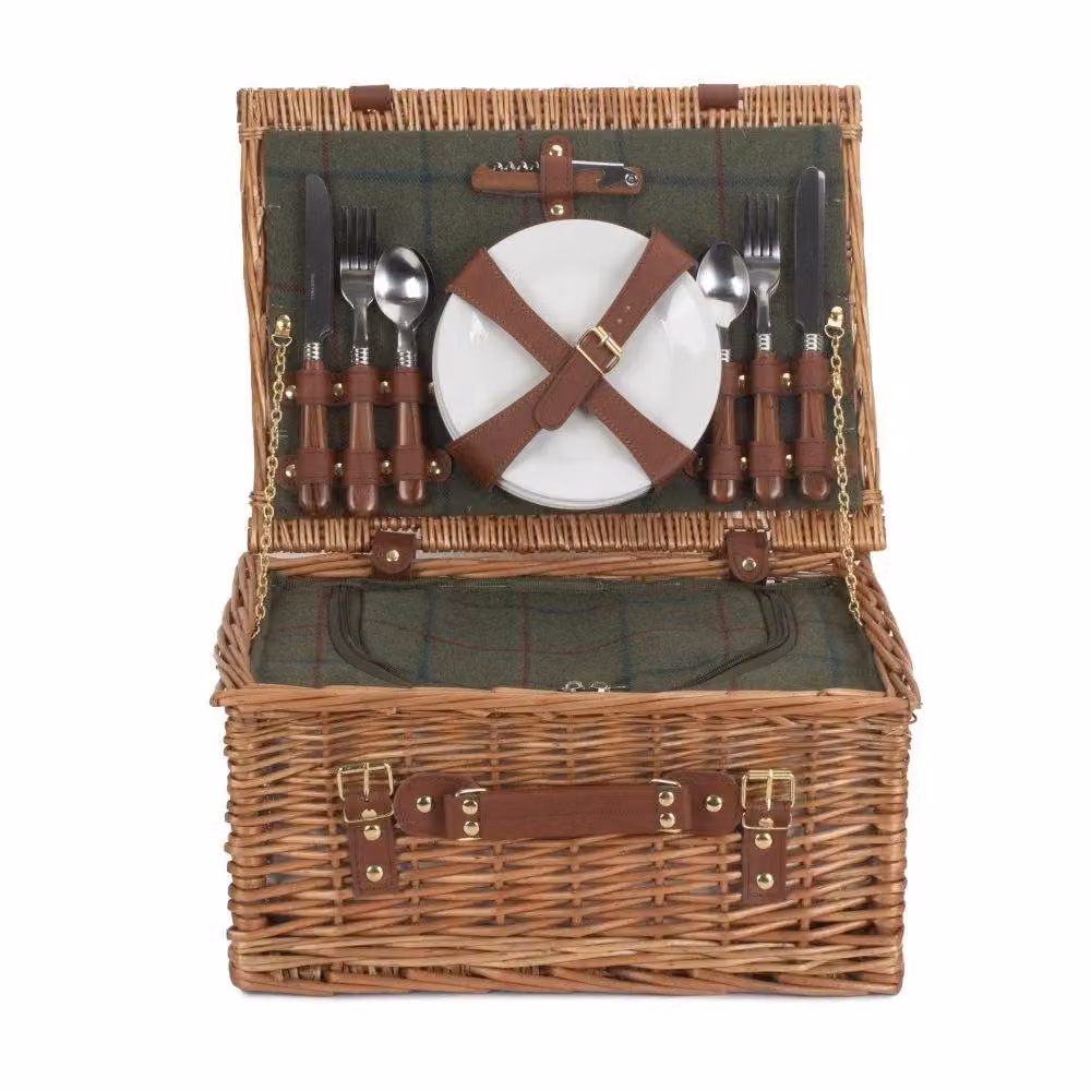 Red Hamper Classic Wicker Picnic Basket with Green Tweed in Red and Green – 2