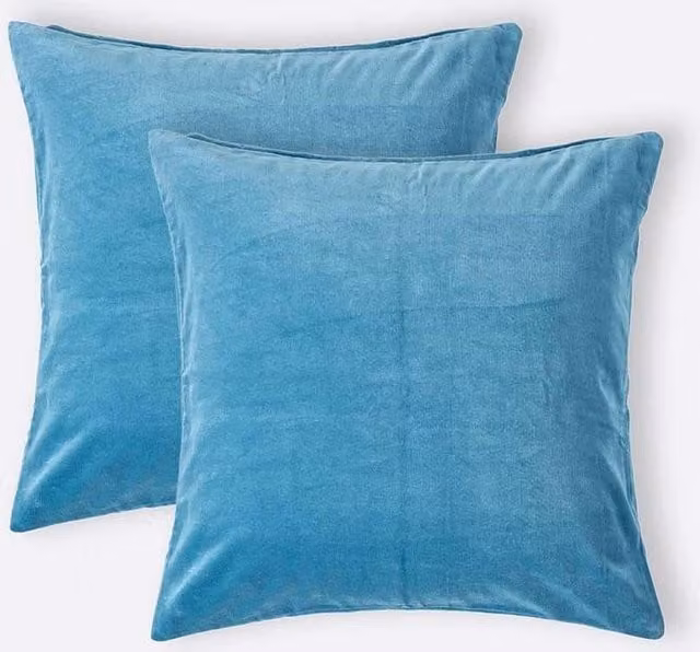 Homescapes Set of 2 Blue Cotton Velvet Square Cushion Covers, W/D/H: 40 x 40 x 40 cm – 1