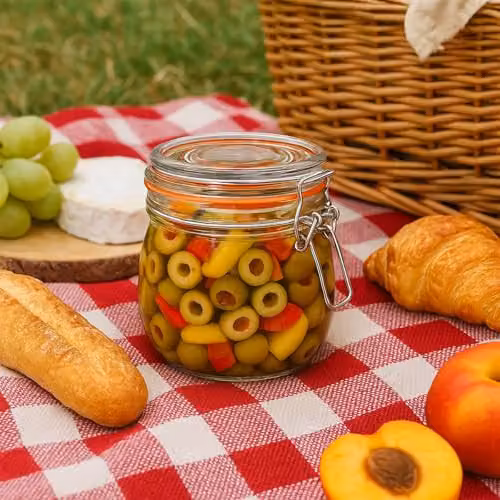 Argon Tableware Glass Storage Jars with Airtight Clip Lid, Set of 3, 0.75 l, Transparent and Orange – 4