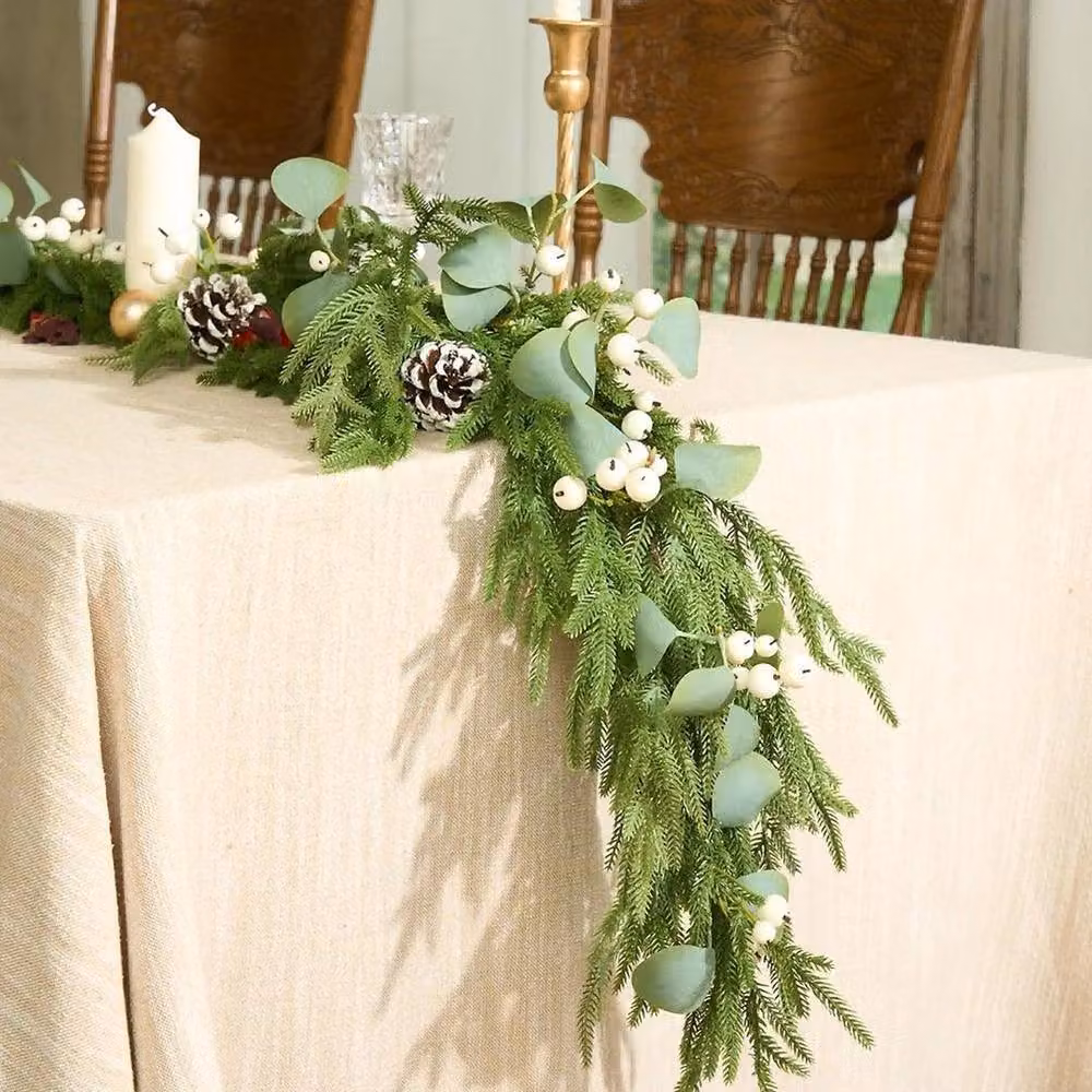FLAVORA Real Touch Norfolk Pine Christmas Garland in Green, W: 100 cm, H: 80 cm – 4