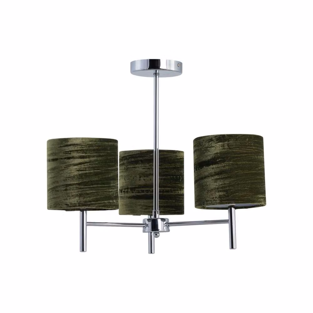 First Choice Lighting Brea Set of 2 Chrome Ceiling Light Fittings with Green Fabric Shades – 2