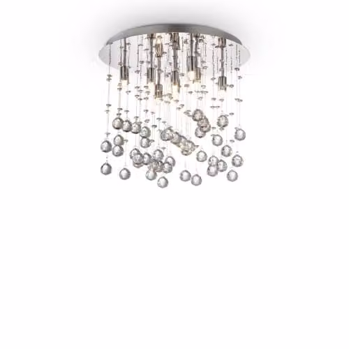 Netlighting Moonlight 8 Light Medium Suspended Ceiling Pendant in Chrome and Grey with Crystal Details and G9 Bulbs