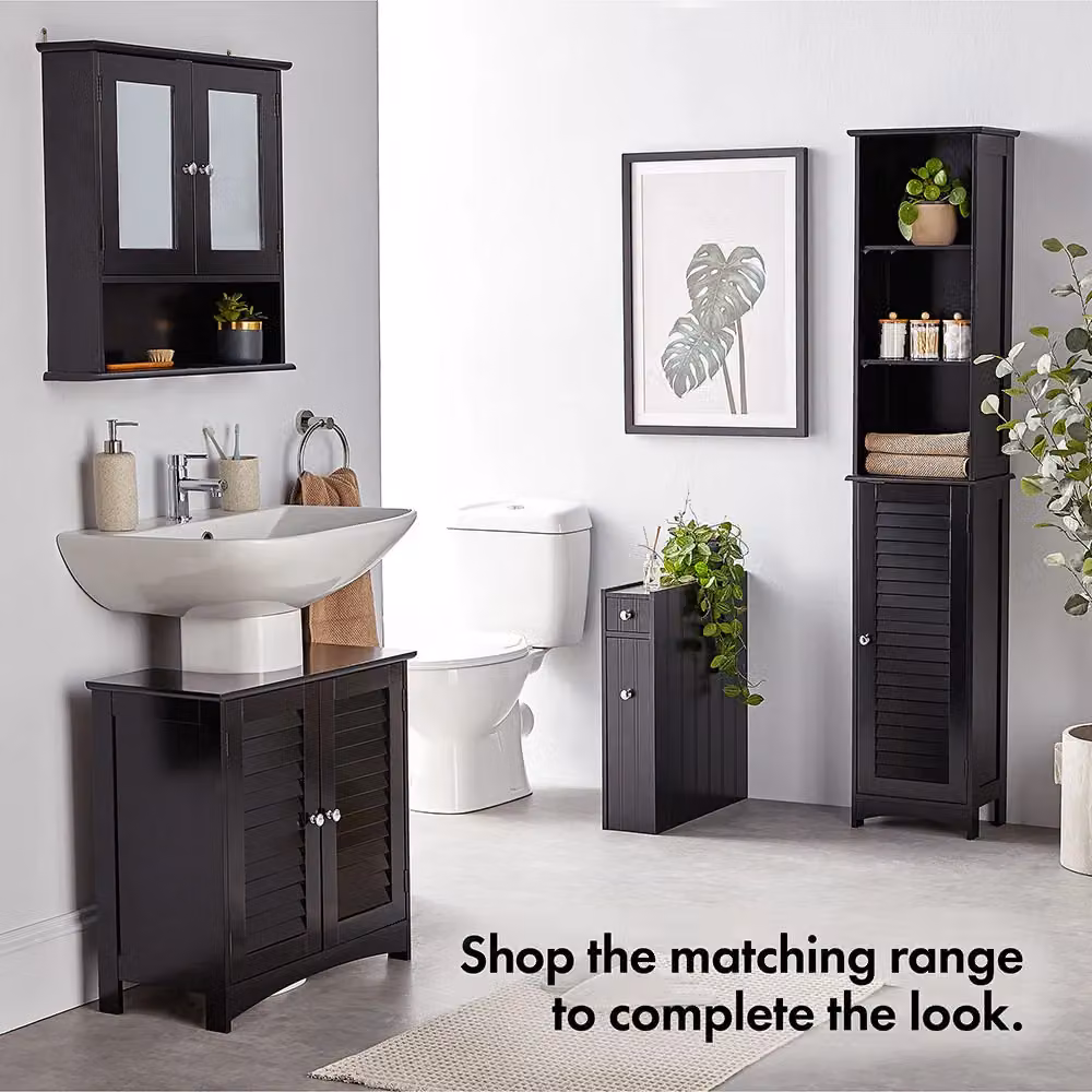 VonHaus Freestanding Tall Bathroom Cabinet in Black with Internal Shelves, H 165 x W 34 x D 23 cm – 4
