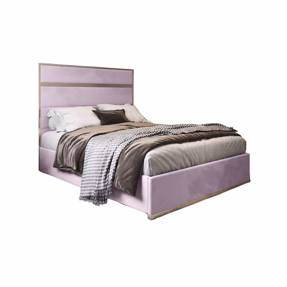 KDMD Holt Super King Designer Bed Frame with Pink Soft Velvet Upholstery and Metal Frame – 2