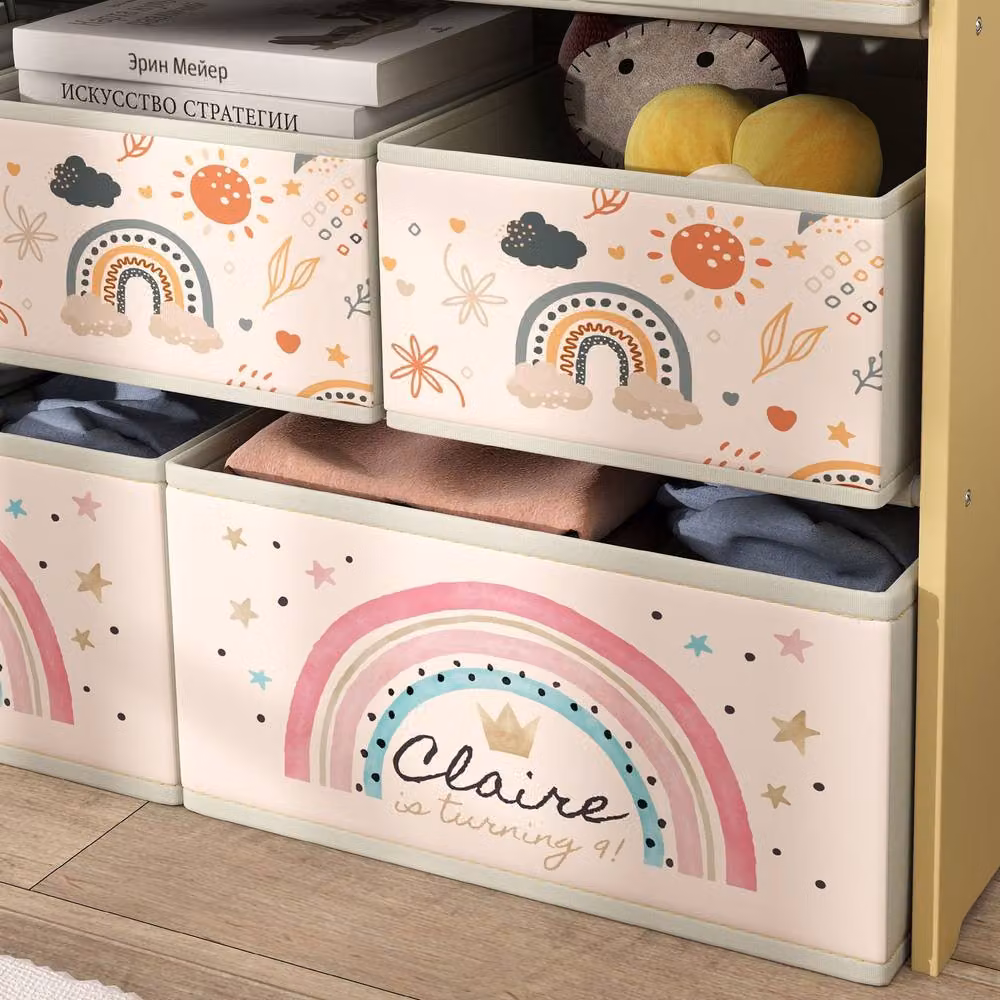STILVORA Multicolour Toy Storage Unit with 3 Tiers and 9 Boxes, W/D/H: 93 x 70 x 30 cm – 3