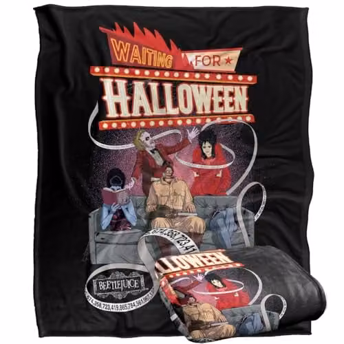 Warner Bros. Beetlejuice Waiting For Halloween Super Soft Fleece Throw Blanket, Multicolour, W: 152 cm, D: 127 cm