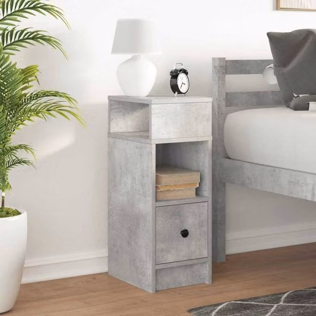 Berkfield Home Durable Bedside Cabinet with Drawer in Concrete Grey, W/D/H: 25 x 31 x 66 cm