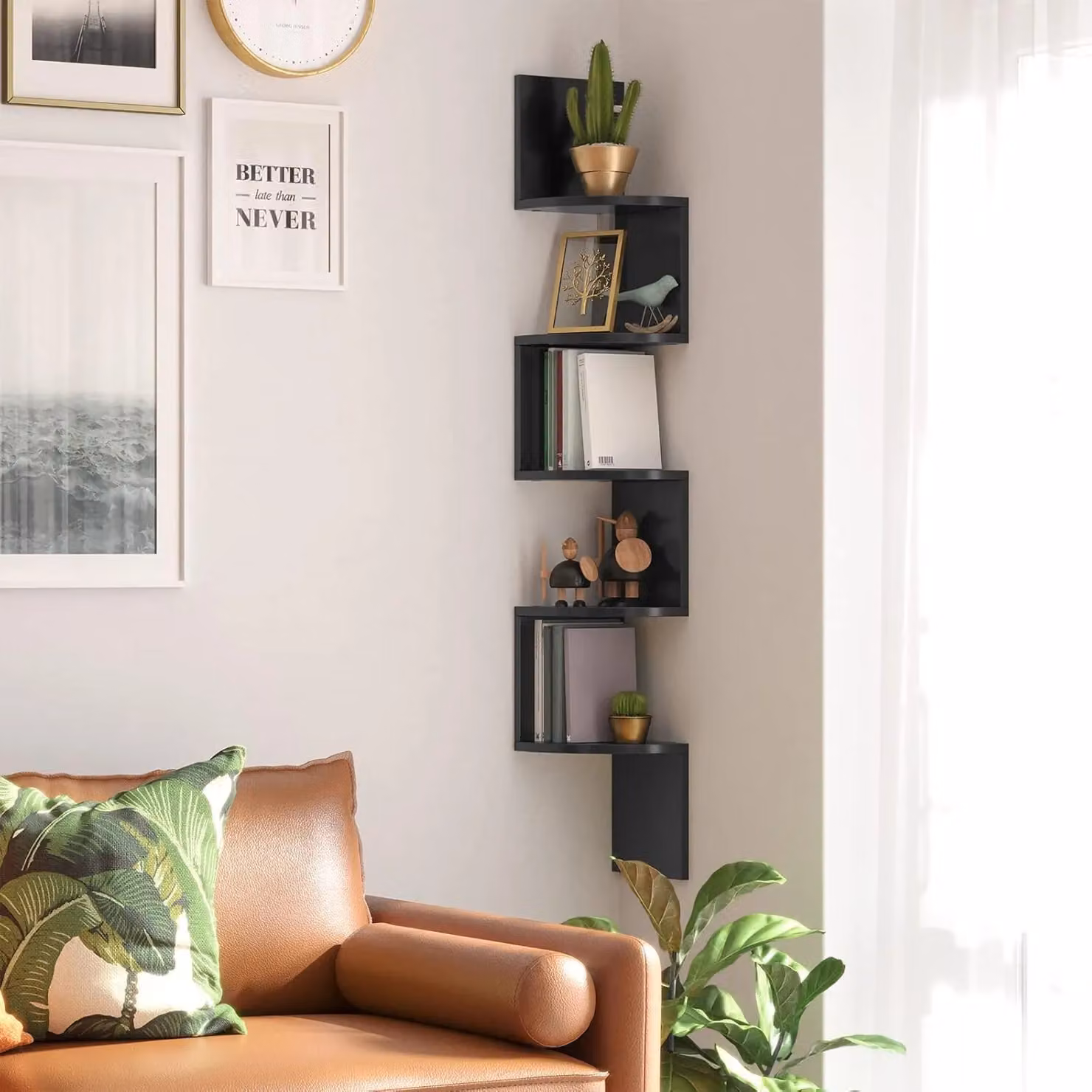 VASAGLE 5 Tier Black Wall Mounted Corner Shelf for Display and Decoration – 2