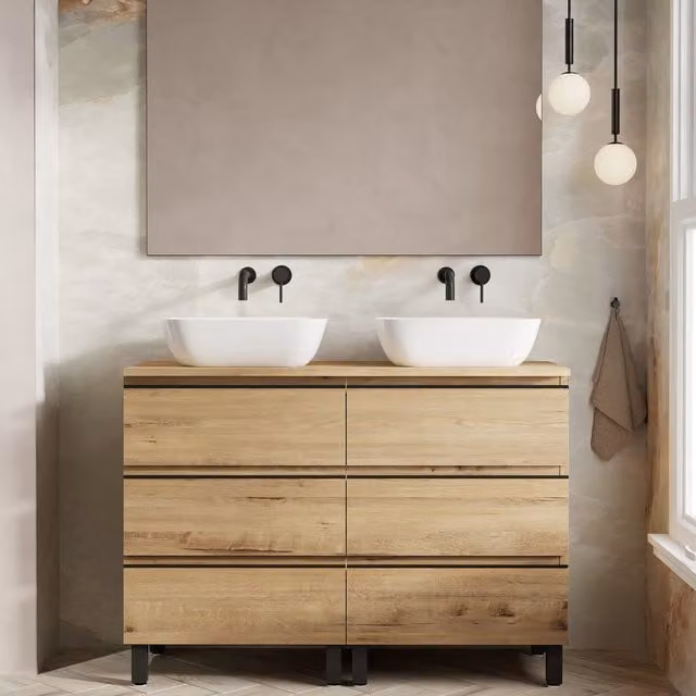 Banyetti Vatilla 1200mm Floorstanding Bathroom Vanity with Matching Worktop in Ostippo Oak Light Oak, W/D/H: 120 x 45 x 84 cm