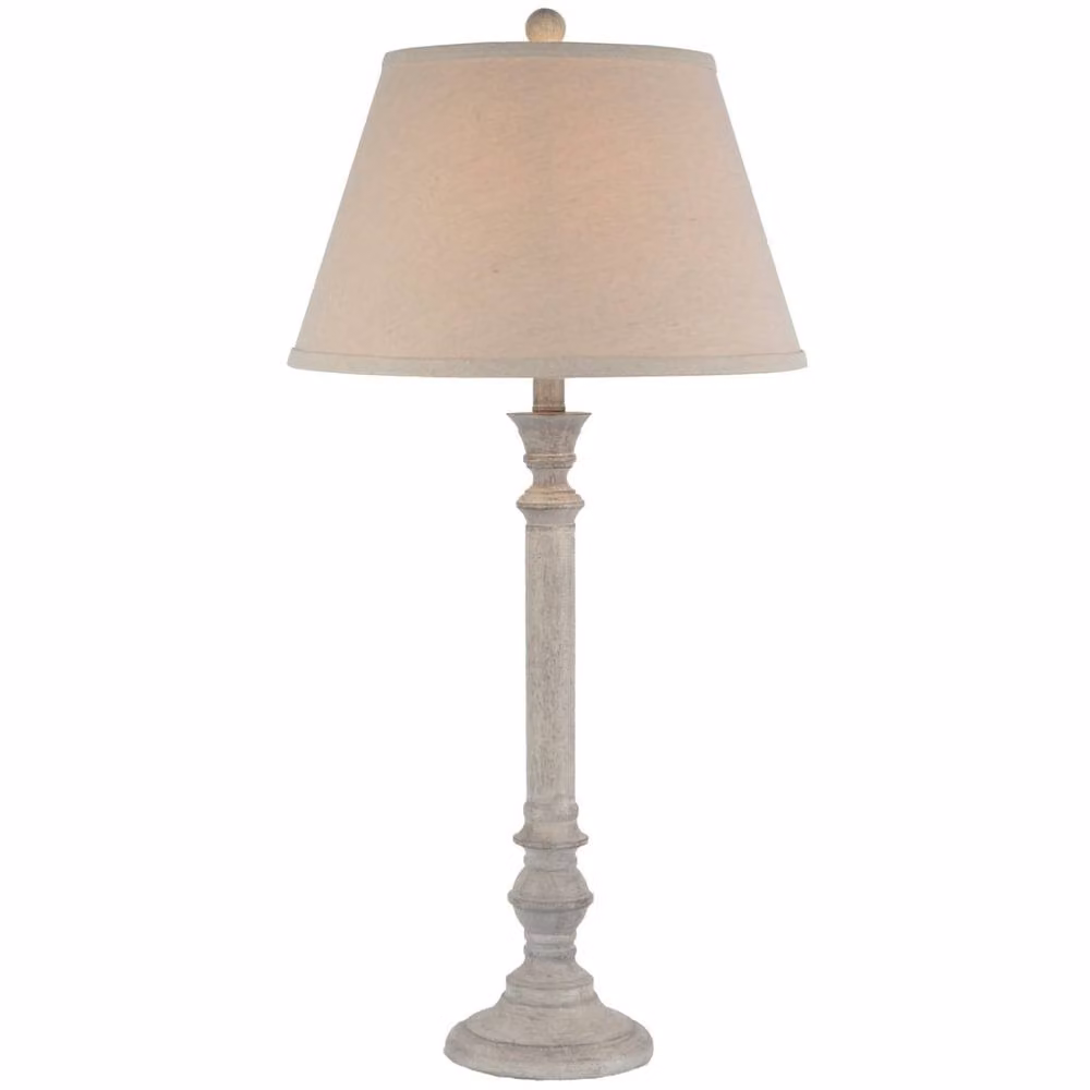 Wyld Haus Collonges Slim Pillar Wooden Table Lamp in White with Beige Fabric Shade – 2