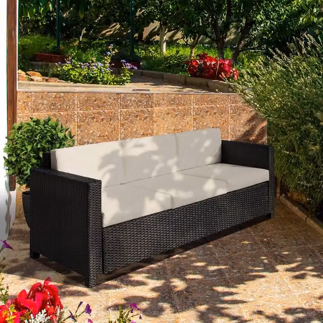 Outsunny 3 Seater Rattan Wicker Sofa with Cushions in Black – 2