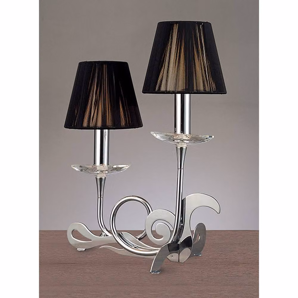 Netlighting Acanto Table Lamp with 2 E14 Lights, Polished Chrome and Grey Fabric Cone Shades – 2