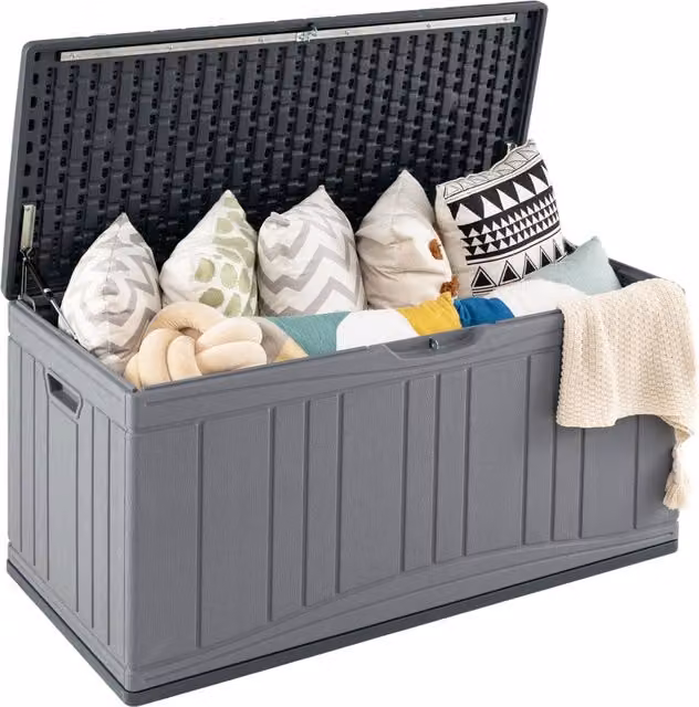 COSTWAY Modern All-Weather Outdoor Deck Box in Grey Plastic