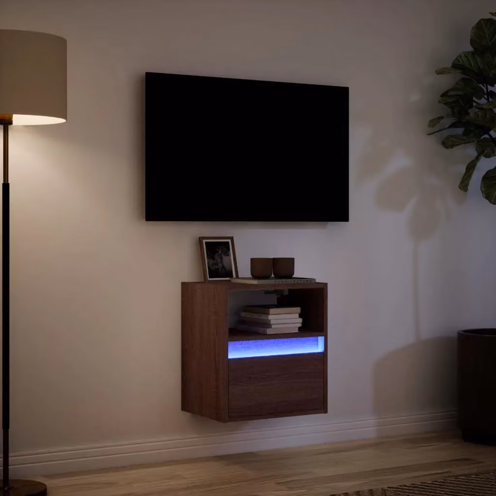 Berkfield Home Modern Wall Mounted TV Cabinet with LED Lights in Brown Oak, W/D/H: 41 x 31 x 45 cm – 5