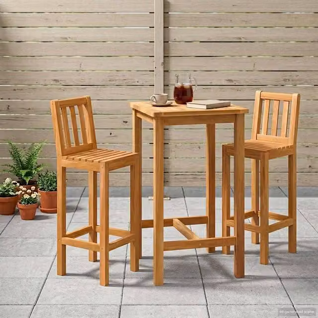 Berkfield Home 3 Piece Outdoor Bar Set in Brown Untreated Solid Teak Wood