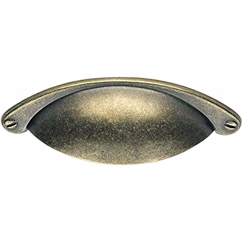 Loops 2 Pack Traditional Shell Cup Pull Handles in Antique Brass, W: 10.4 cm, H: 2.6 cm, Fixing Centres: 6.4 cm – 2