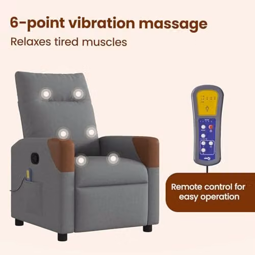 vidaXL Massage Recliner Chair in Grey Fabric, W: 69 cm, D: 86 cm, H: 100 cm – 4