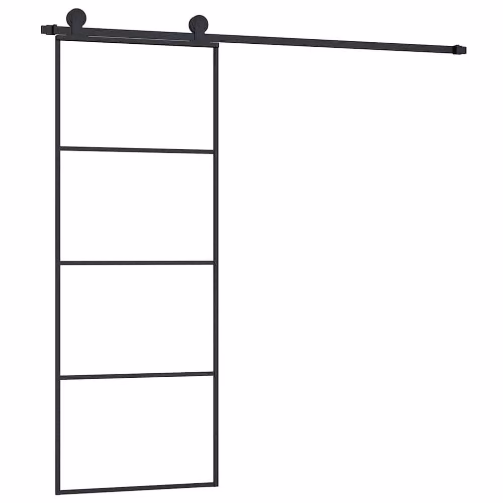 Berkfield Home Sliding Door with Hardware Set, Black ESG Glass and Aluminium, W: 76 cm, H: 205 cm – 2