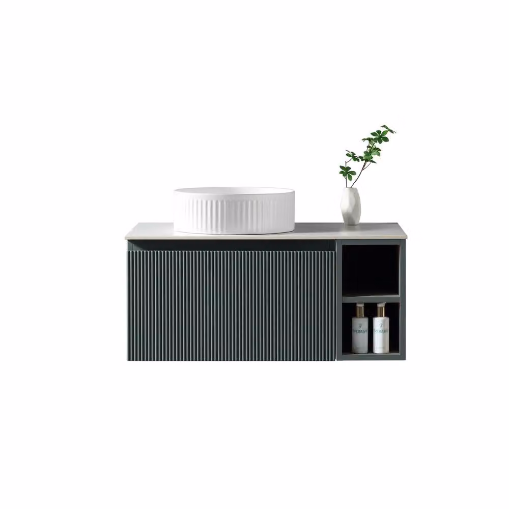 Bathroom Kingdom Flauto Smoked Sage Wall Hung Basin Vanity in Dark Green, Width: 80 cm – 2