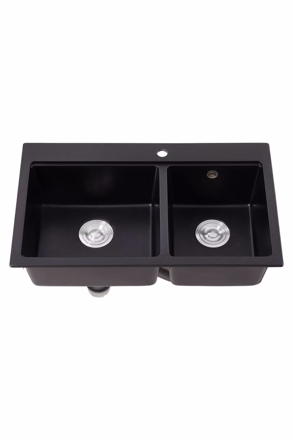 Living and Home Modern Black Granite Composite Kitchen Sink with Waste Kit – 2