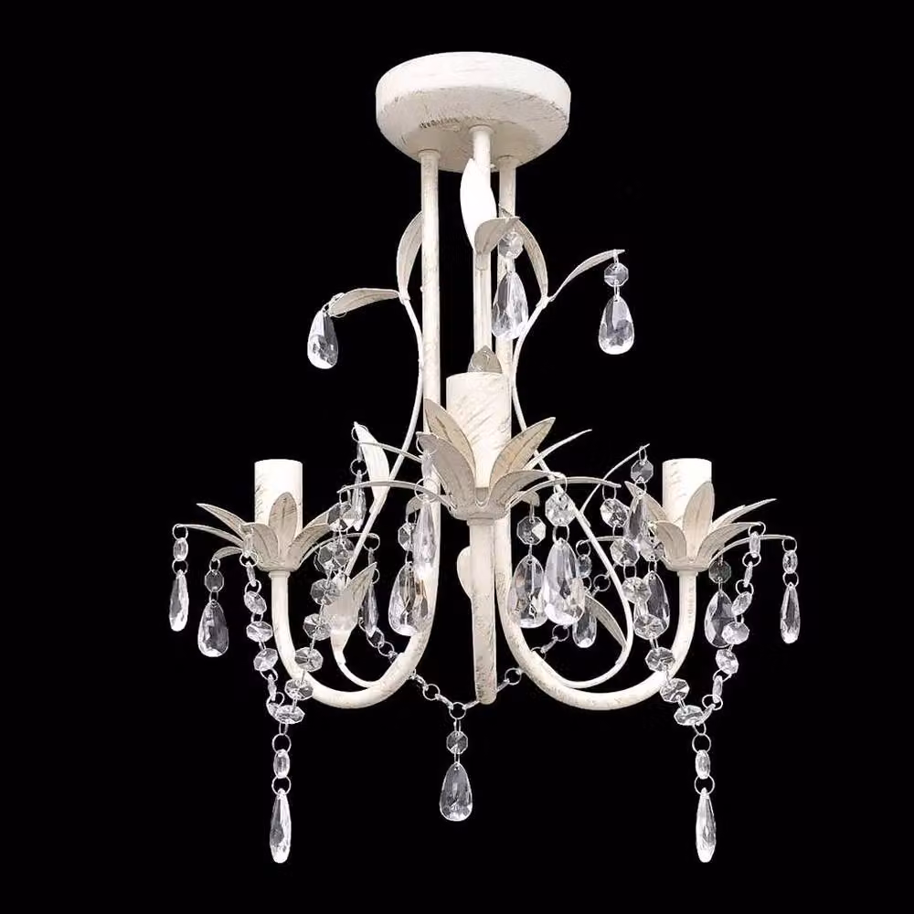 Berkfield Home Crystal Pendant Ceiling Lamp Chandelier in White – 2