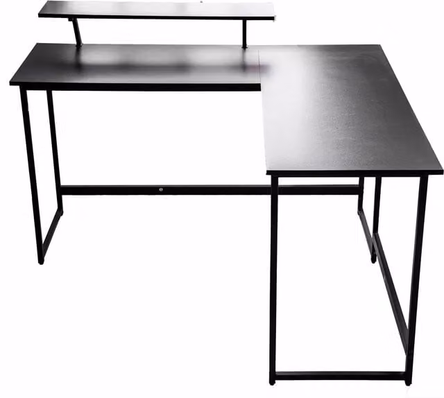 Abrihome Industrial Rustic L-Shaped Corner Computer Desk in Black