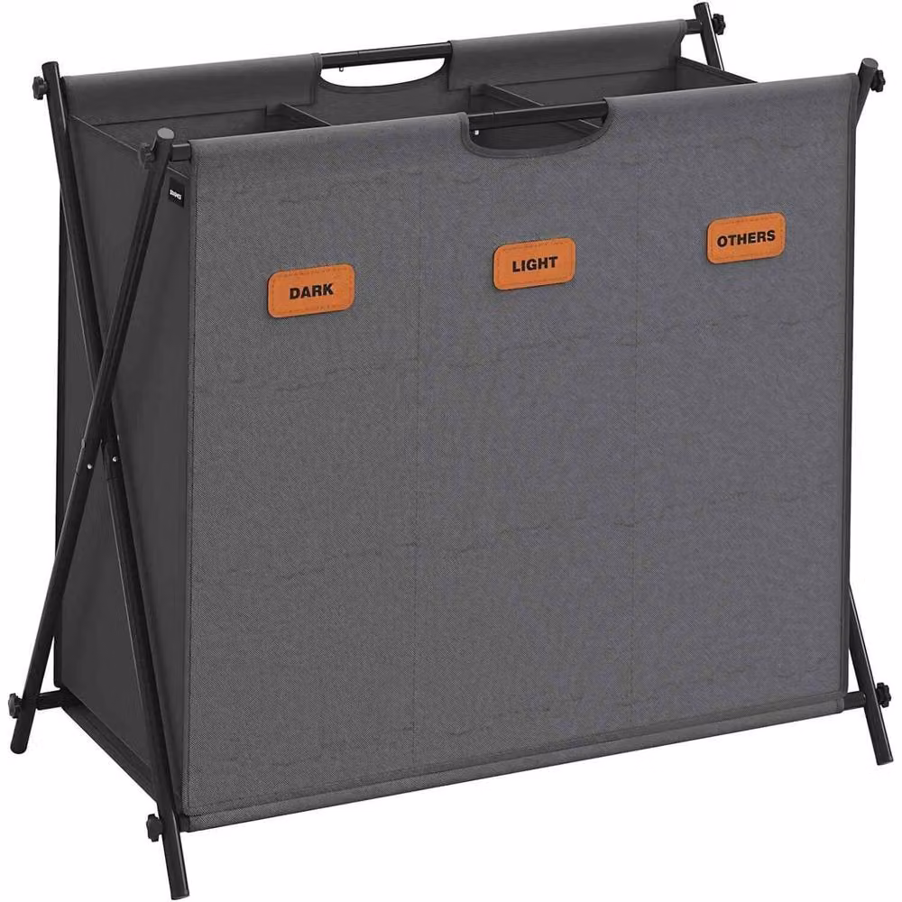 The Bazaarist 3 Compartment Foldable X Frame Laundry Sorter in Dark Grey – 2