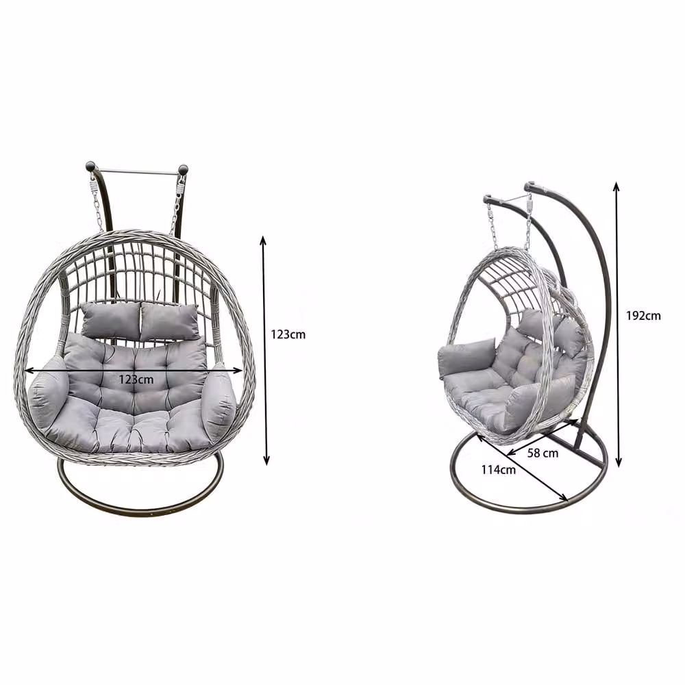 Fimous Rattan Two Seater Hanging Egg Chair with Cushion in Dark Grey – 2