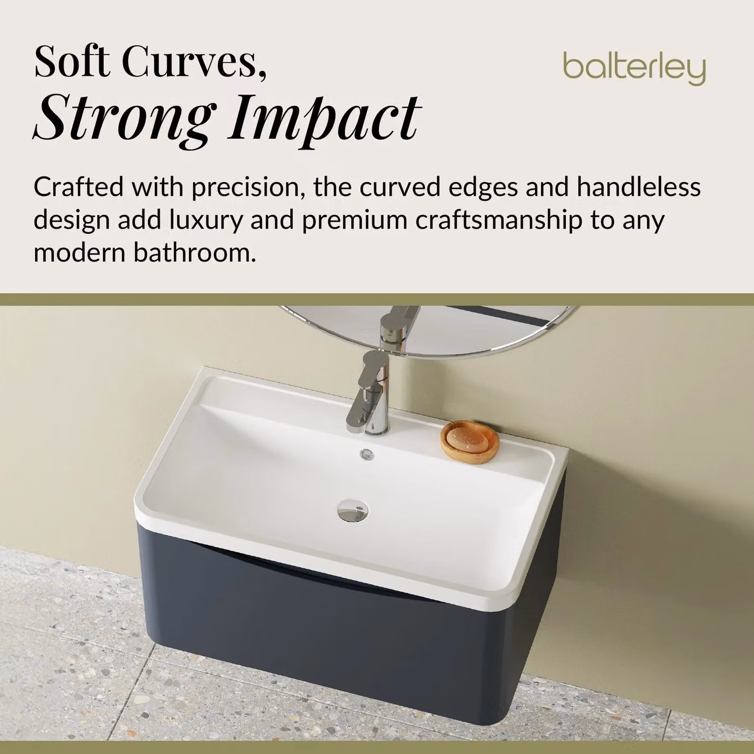 Balterley Wall Hung 1 Drawer Bathroom Vanity Unit and Basin, Dark Grey, Width: 75.5 cm – 4
