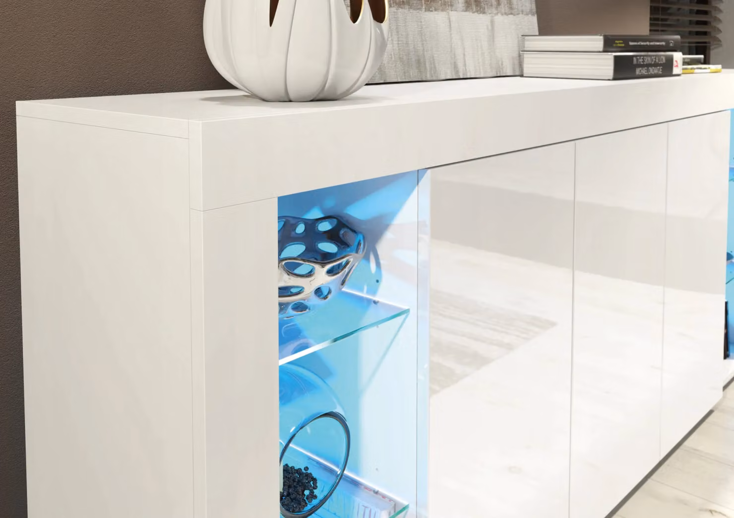 Creative Furniture Eden Sideboard White Gloss Modern Cabinet with Integrated Lighting W: 164 cm, D: 35 cm, H: 83 cm – 3