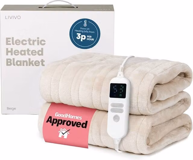 LIVIVO Heated Electric Over Blanket in Cool Sand Beige with Flannel Fabric