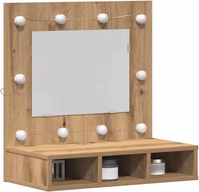 Berkfield Home Artisan Oak Brown Vanity Unit with Integrated LED Lighting and Mirror, W/D/H: 60 x 31.5 x 62 cm