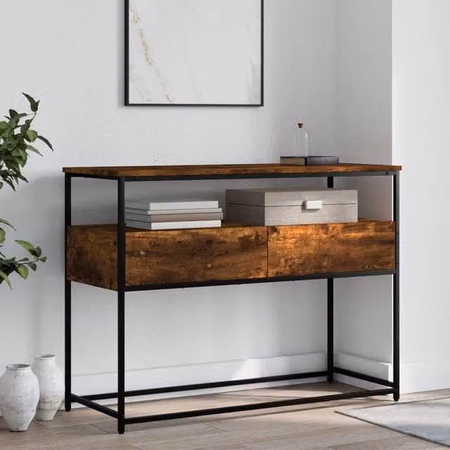 Berkfield Home Smoked Oak Console Table in Brown, W/D/H: 100 x 40 x 75 cm