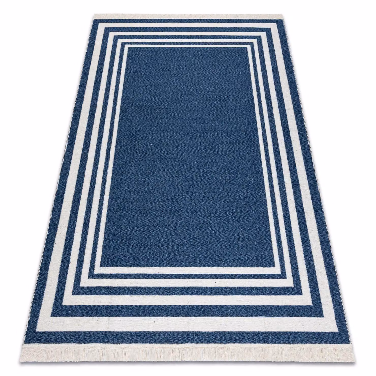 RugsX Twin Modern Rectangular Blue Cotton Rug with Fringes, W: 100 cm, L: 200 cm – 2