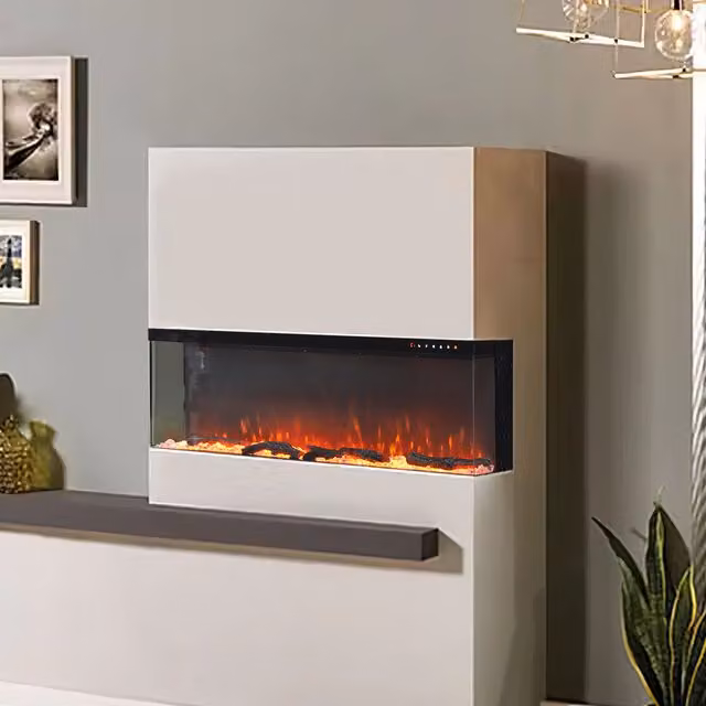 Living Star Recessed and Freestanding Electric Fireplace with Remote Control, Black, Width: 101.8 cm